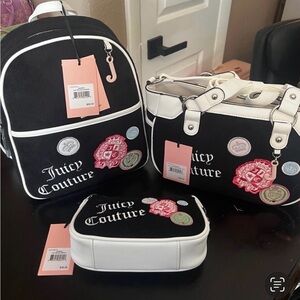 Juicy Couture Black & White Embroidered Patch Backpack and Bag Set
